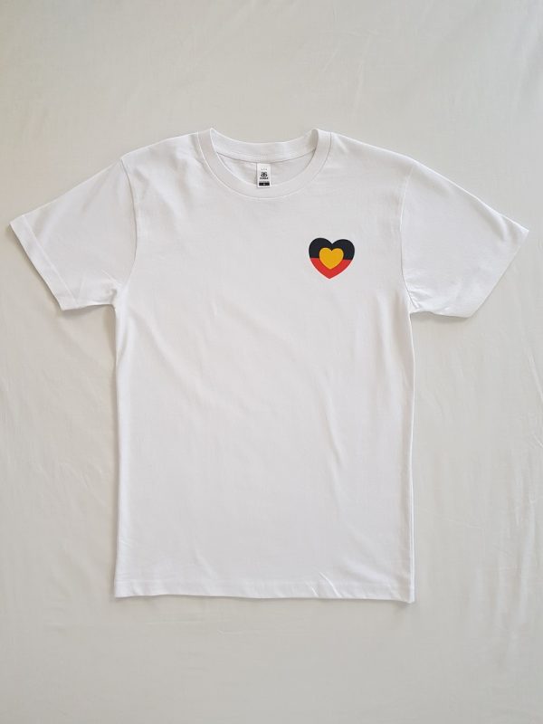 White t-shirt. Aboriginal Love Heart.