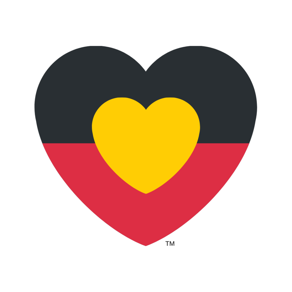 Aboriginal Flag love heart design created and trademarked by Mark Yettica-Paulson