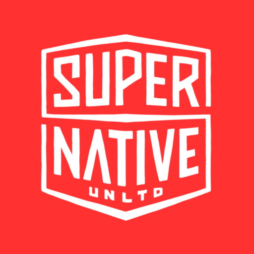 This is a red Super Native Unlimited logo, created by Mark Yettica-Paulson